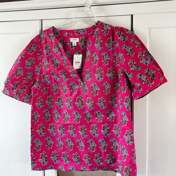 J. Crew Factory Tops - J-CREW FACTORY Printed short-sleeve poplin top (size Small) pink